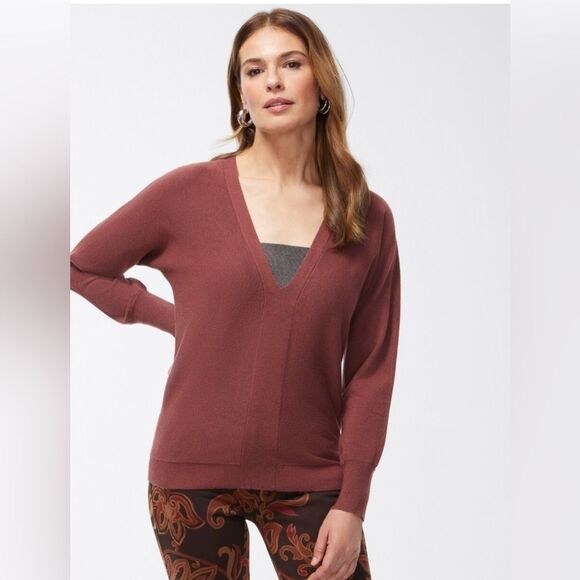Chico’s Caviar Bead V-Neck Pullover Sweater Size 2 US L Dolman Sleeve Sable - Picture 1 of 10